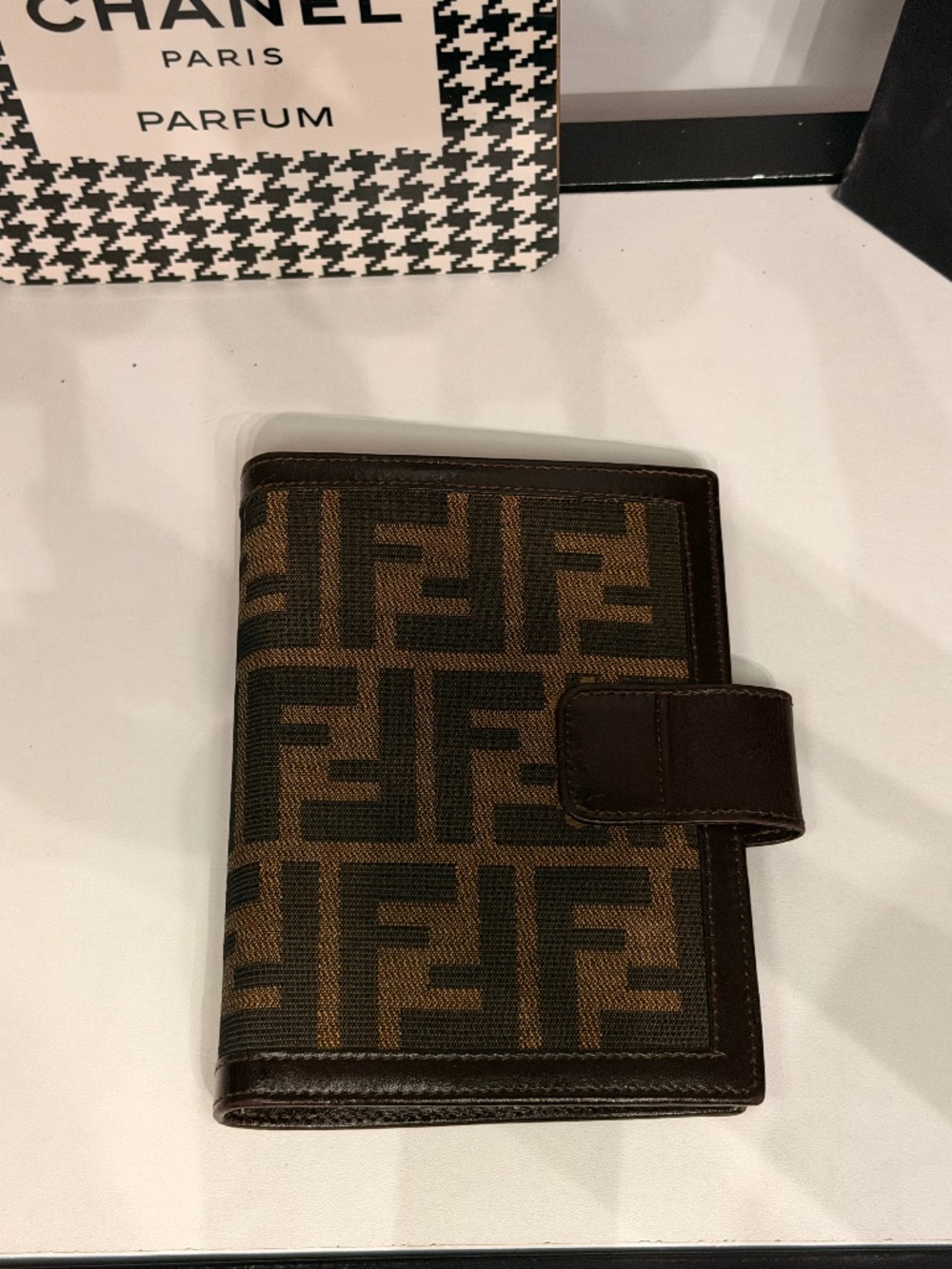Fendi Zucca Monogram Brown Leather Agenda Planner Cover Ring Binder